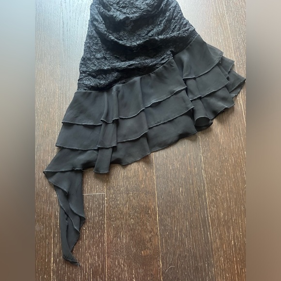 Vintage Black lace halter tie-up asymmetrical evening dress XS - Picture 7 of 15